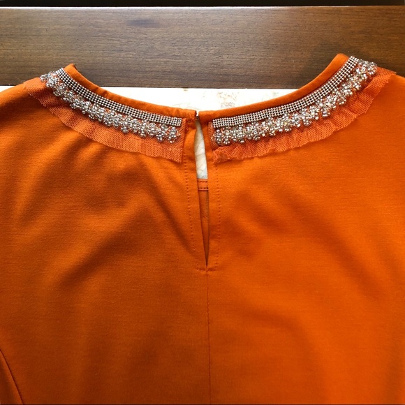 BR Rust Orange Beaded Peplum Top - Picture 3 of 6